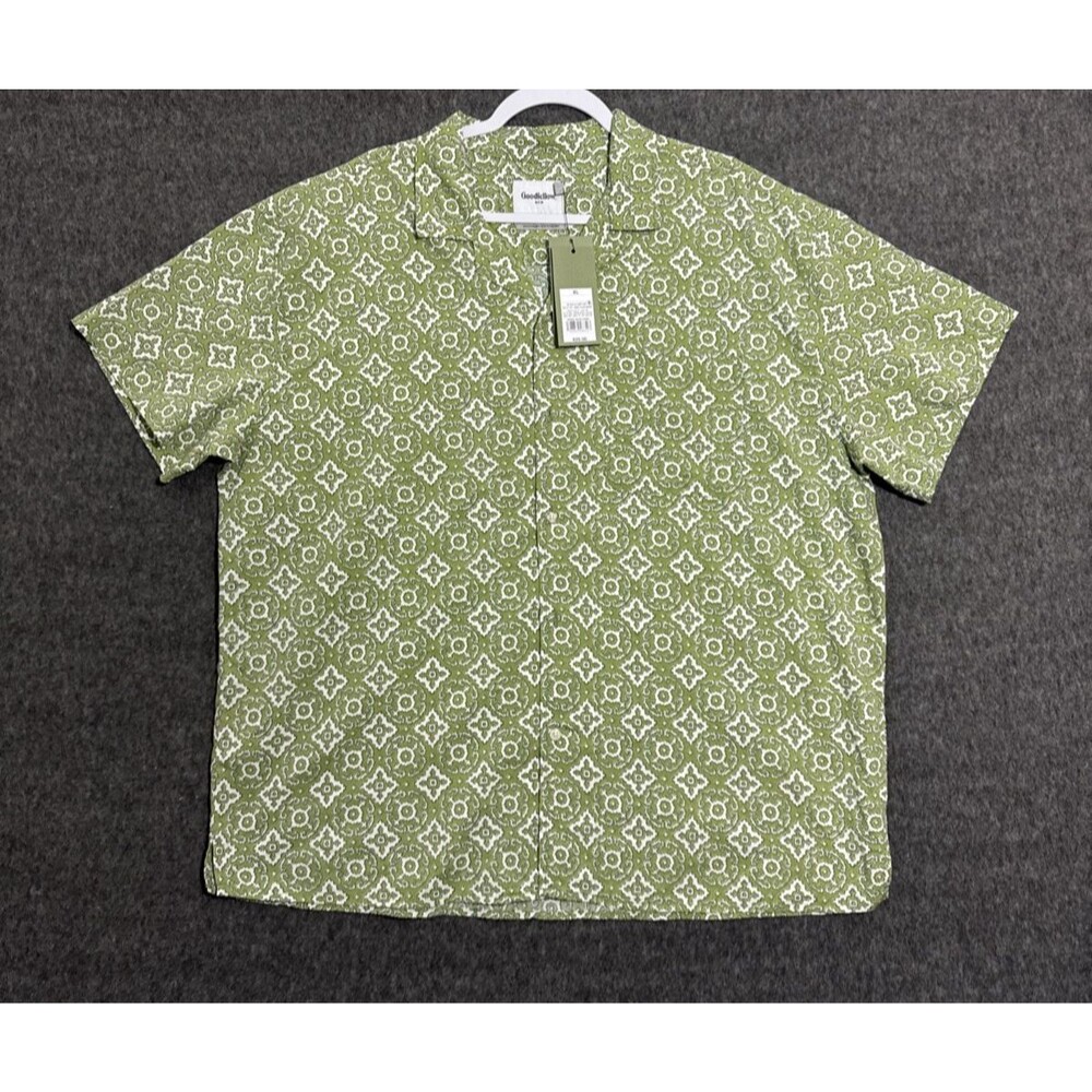 Goodfellow & Co Men's Shirt Polo Button Down Standard Print Green Extra Large